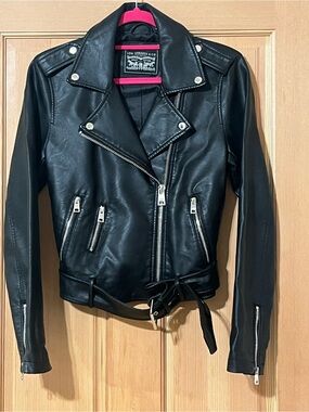 Levi's Black Faux Leather Biker Jacket with Belt